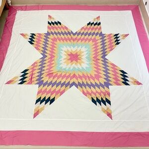 Sunshine Texas Lone Star Patchwork Cotton Quilt Top/Topper Machine pieced 86x86”